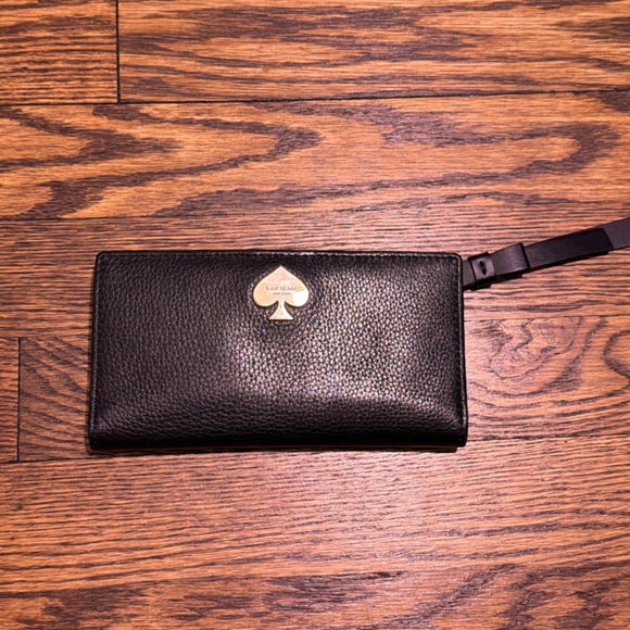 KATE SPADE New York Black Pebbled Leather Wallet Clutch organizer card id - Picture 1 of 6